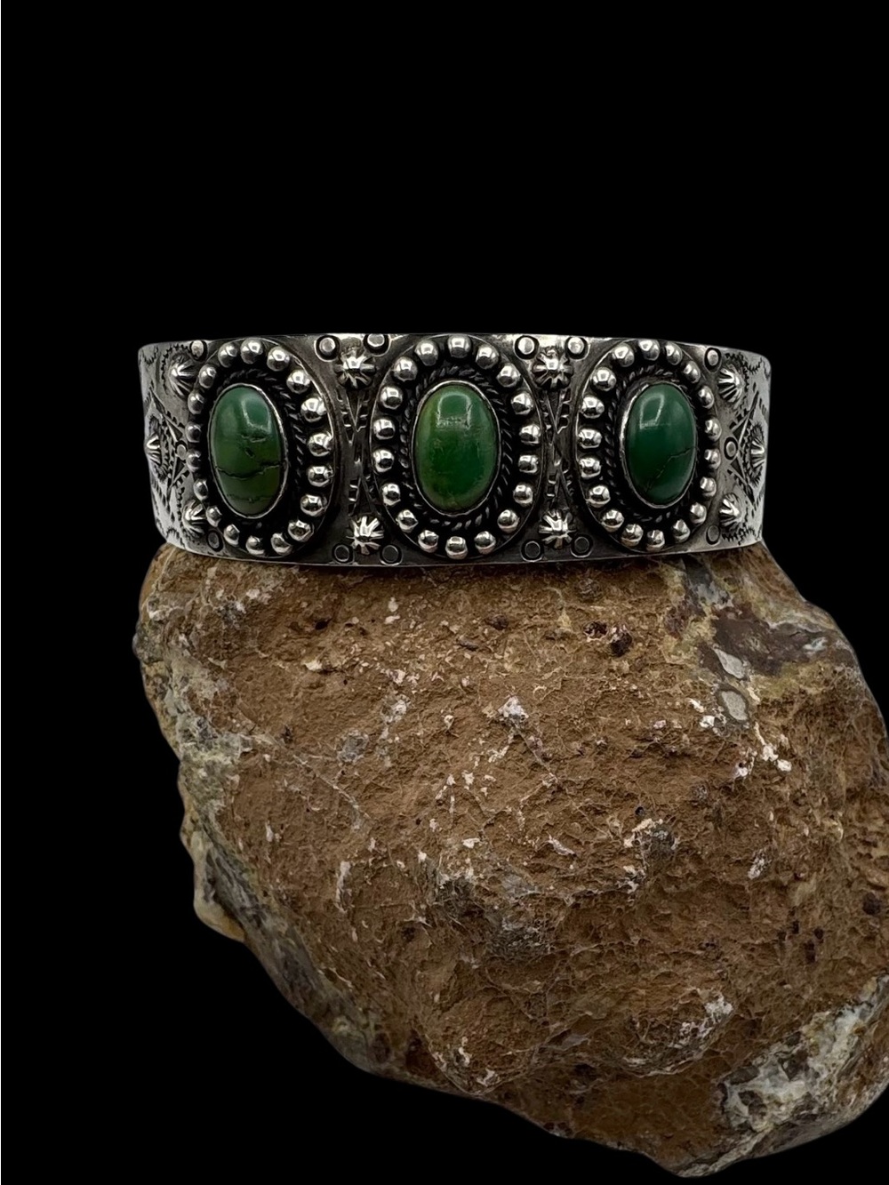 Native American Fred Harvey Era Sterling Silver Turquoise Cuff Bracelet 7.25"
